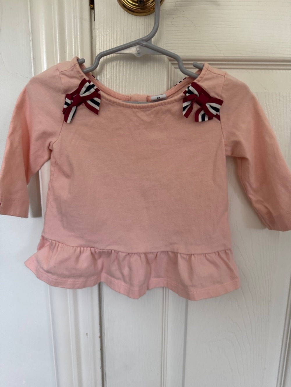 Janie and Jack Light Pink Long-Sleeve Peplum Top with Striped Bow - girls 2t